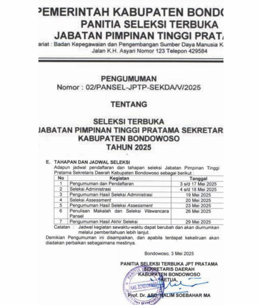 Hingga Hari Kedelapan, Belum Ada Pejabat Daftar Open Bidding Sekda Bondowoso